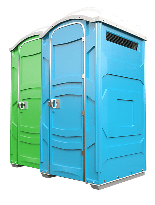 Fleet of standard porta potties ready for delivery in Bakersfield, CA - clean, well-maintained portable toilets